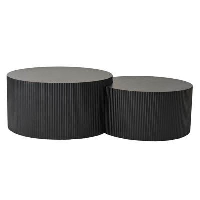 Vertical Stripe Design Nesting Coffee Table Set For Living Room, Bedroom, Black(Set Of 2 Pieces)