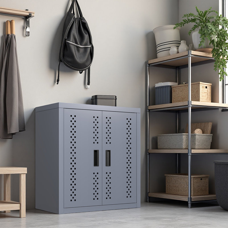 Armoire de garage en métal gris avec porte, armoire de rangement murale, armoire à outils flottante pour sous-sols, cuisines et entrepôts