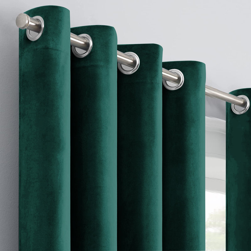 Panola Crushed Velvet Eyelet Sheer Curtains, Green Emerald, 168 W x 228 D cm