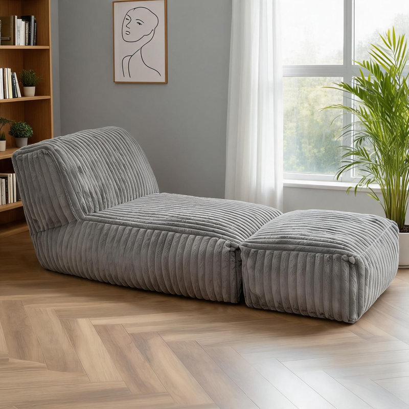Canapé-lit convertible à siège simple modulaire en velours côtelé gris classique moderne à profil bas, Gris