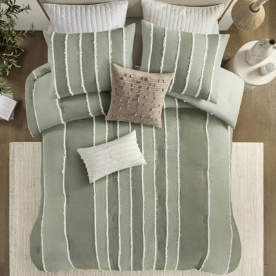Édredon 3 pièces pour lit double / grand Sage - Rembourrage en coton à rayures alternées avec literie Bartacks visible 100% rayée avec machine blanche