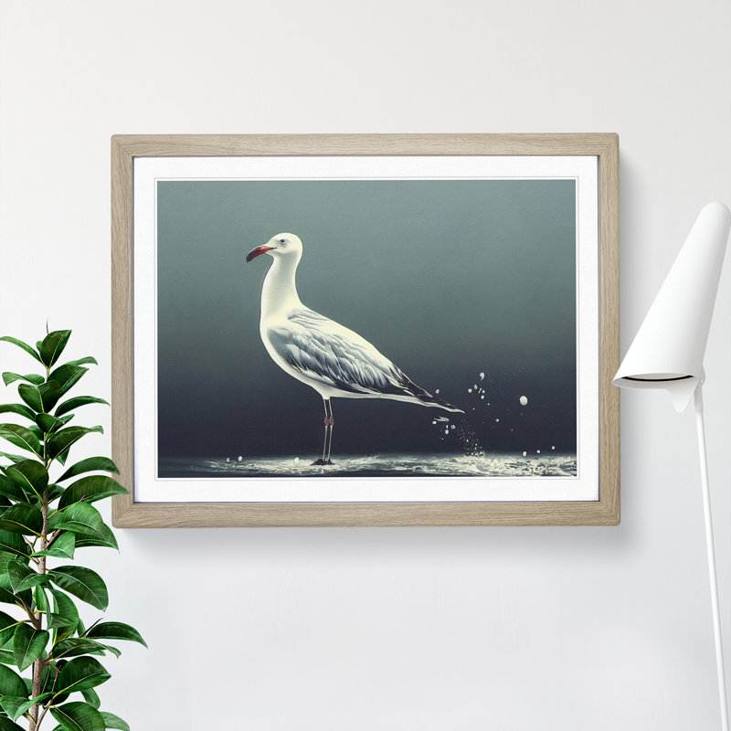 XH1022-5599X Lone Seagull - Single Picture Frame Print, 46cm H x 64cm W, Grey