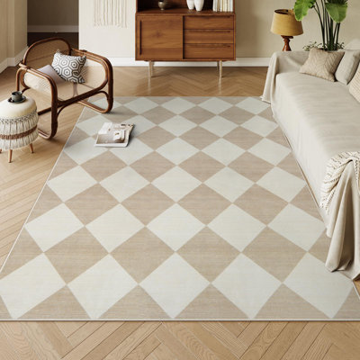 Tapis de couloir de cuisine beige ultra mince et lavable antidérapant pour chambre à coucher