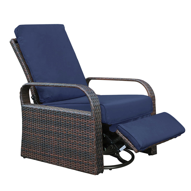 Outdoor aluminum rattan swivel lounge chair, adjustable backrest, height-adjustable footrest, 360° rotation, waterproof seat cushion, suitable for patios.