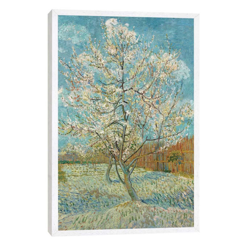 The Pink Peach Tree, 1888 by Vincent Van Gogh - Floater Frame Painting on Canvas, 101.6 cm H x 66.04 cm W, White Framed