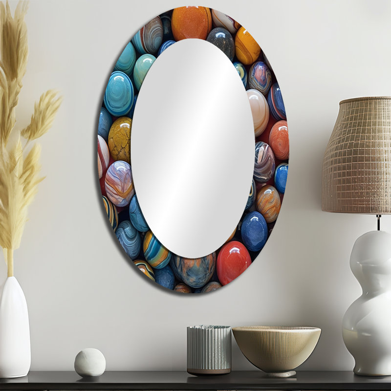 Mystical Marbles II - Miroir décoratif ovale abstrait sur métal, 36 po x 24 po