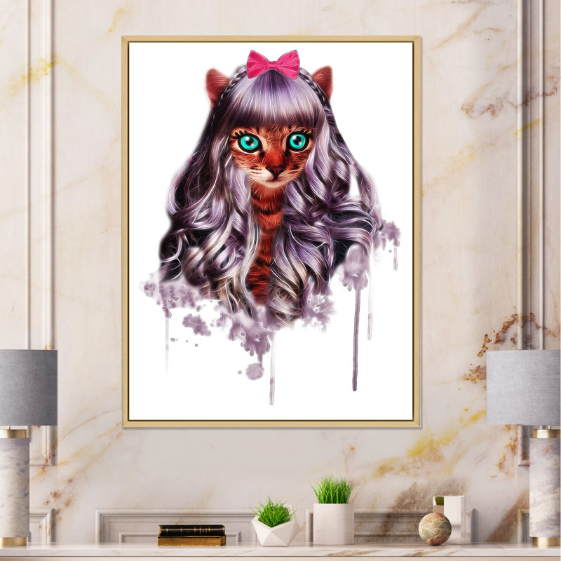 Dessin de chat dans une perruque - reproduction d'art sur toile pour enfants, H 8 po x l 12 po x P 1 po