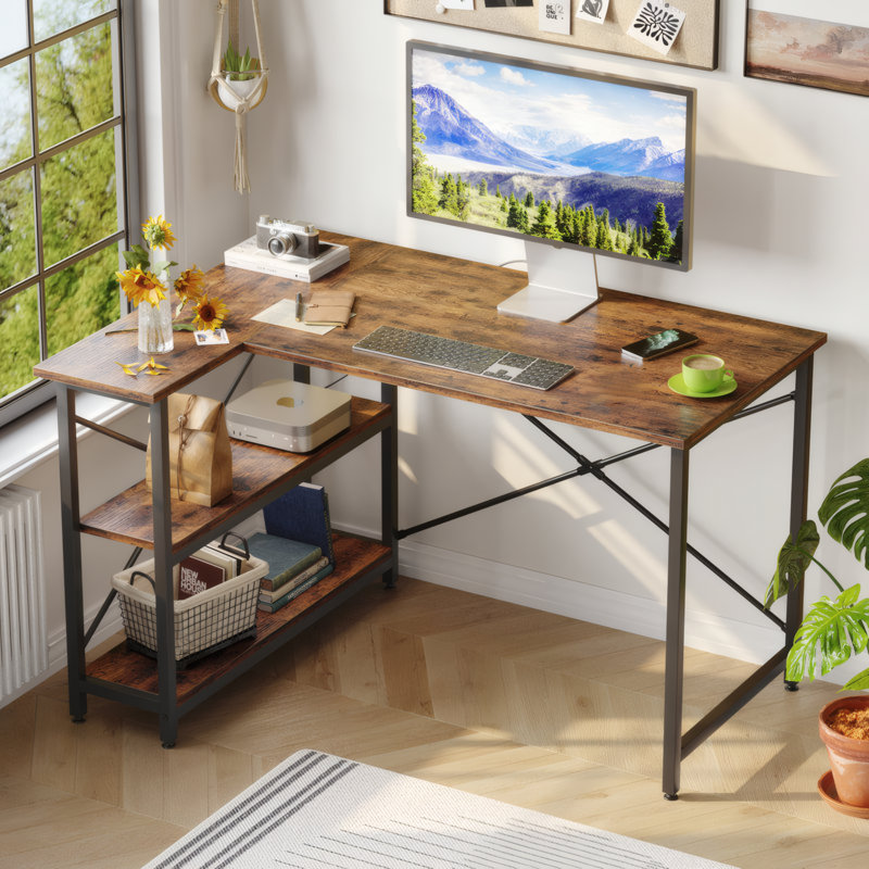 L-Shape Computer Desk, Rustic Brown, 74cm H x 120cm W x 90cm D