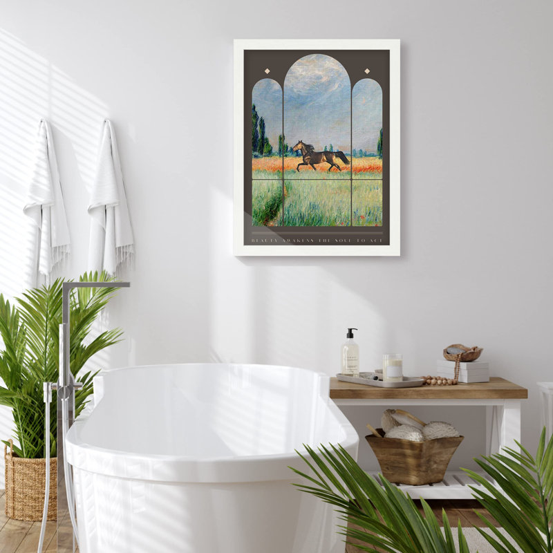 «Wild Horse Stallion Geometric Arches» sur papier, Blanc