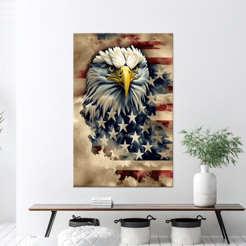 Élégante œuvre d'art sur toile imprimée: décor de drapeau patriotique, toiles à cadre doré 1P