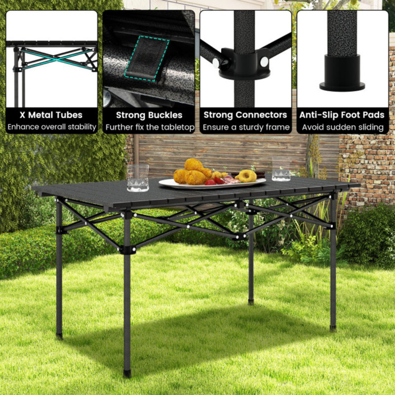 Table de camping en aluminium pour 4-6 personnes avec sac de transport