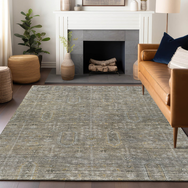 Tapis taupe Prisco lavable à la machine de qualité supérieure, Rectangle 9 pi x 12 pi