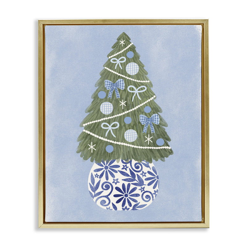 Arbre de Noël encadré, art mural par Taylor Shannon Designs, H 31 po x l 25 po, Cadre flottant métallique doré