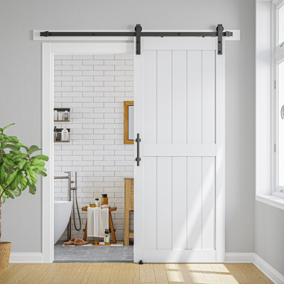 Manufactured Paneled Wood Barn Door with Installation Hardware