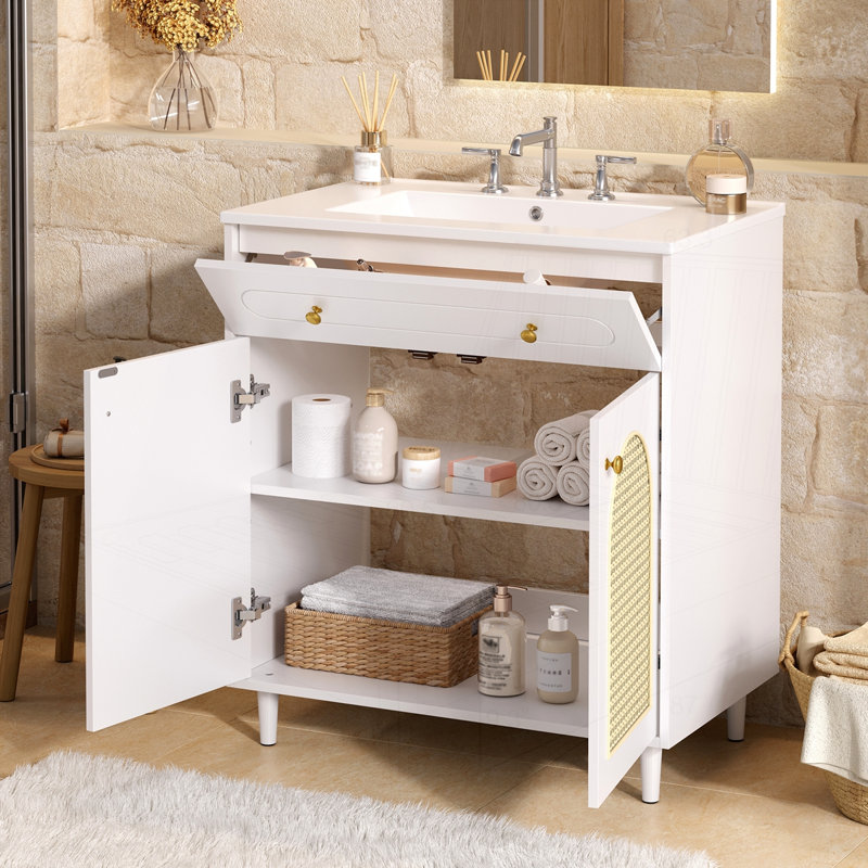 Meuble-lavabo 30 po avec lavabo en céramique, Blanc