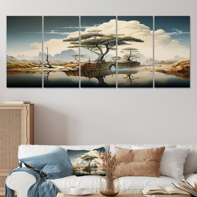 «Surréalisme, paysage désertique I - Paysage de surréalisme, art mural 5 pièces pour le salon