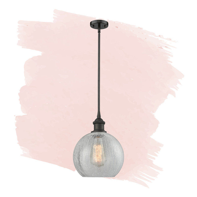 Luminaire suspendu sphère 1 lumière Baptista, Bronze huilé, Transparent craquelé, Nickel satiné brossé