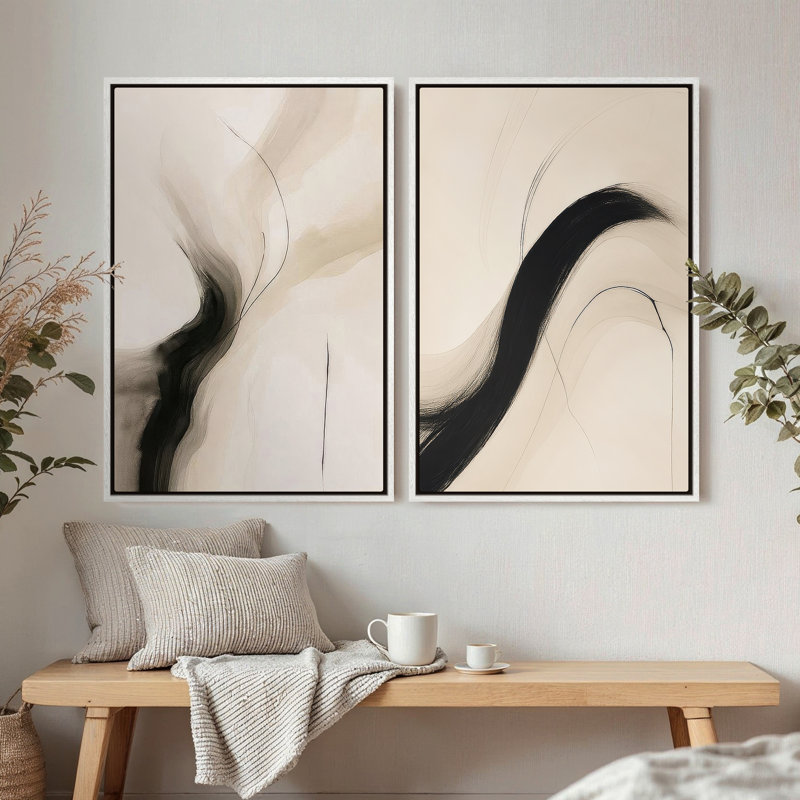 Framed Canvas Wall Art - Vintage Abstract Wall Prints for Bedroom, 36" H x 24" W, White