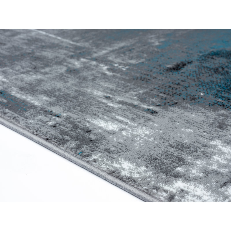 Tapis bleu / gris / noir à motif abstrait Hellie, Rectangle 7 pi 9 po x 10 pi 9 po