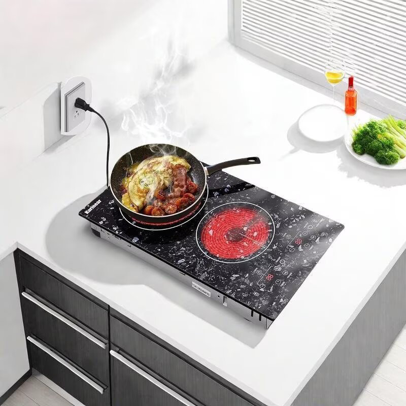 Surface de cuisson électrique à 2 brûleurs Karinear 12 pouces 2000W avec surface en marbre