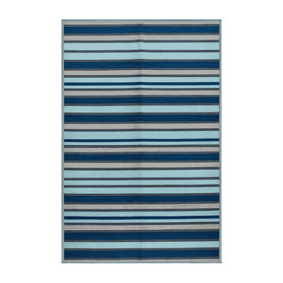 Washable Ice Blue Light Gray Striped Area Rug