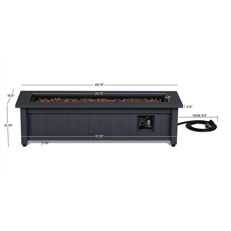 Gray 50" Steel Rectangle Propane Fire Pit Table