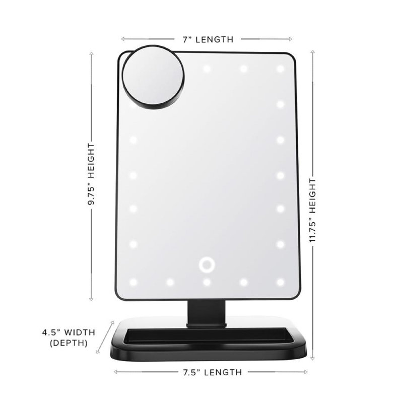 Miroir de maquillage tactile à DEL à intensité variable avec miroir sans fil Bluetooth, Noir, noir, noir, noir
