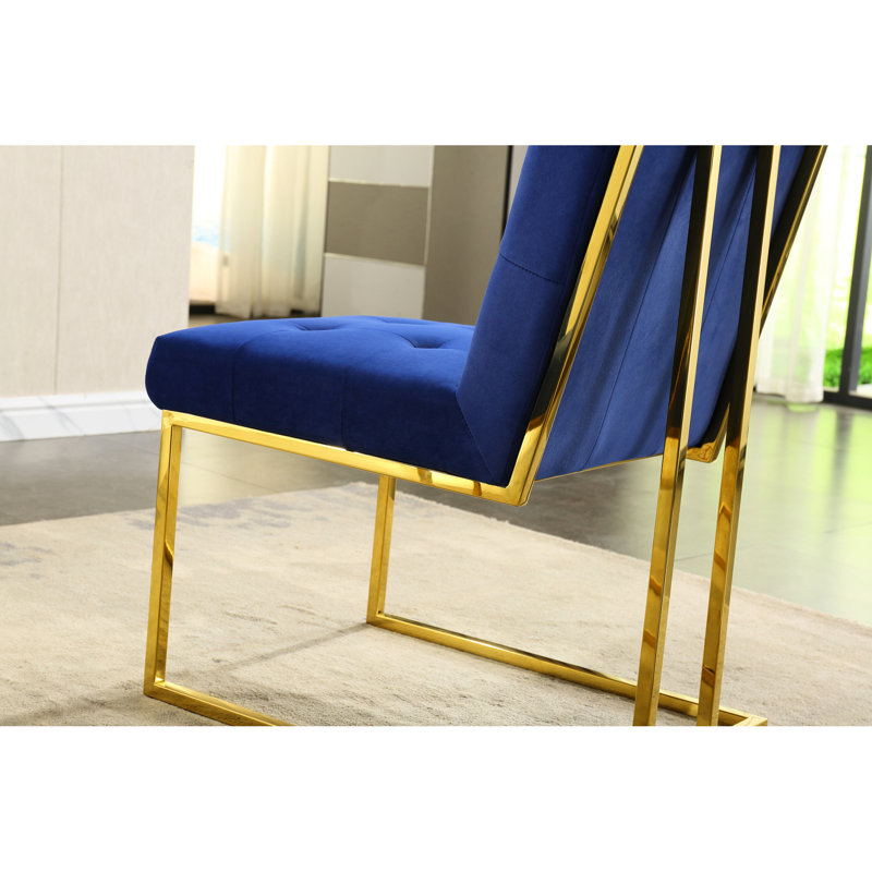 Chaise de salle à manger en velours bleu (2) - Moderne avec base à finition dorée, aucun assemblage requis, Gold, Blue