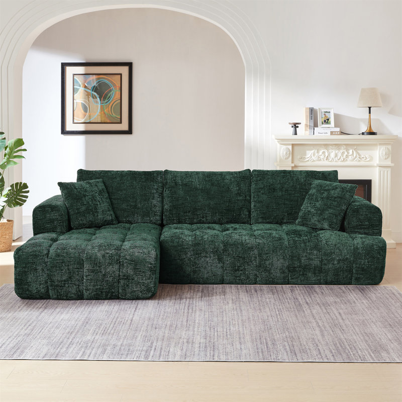 L-Shape  Sectional Oversized Sofa, Dark Green Chenille, Left Hand Facing