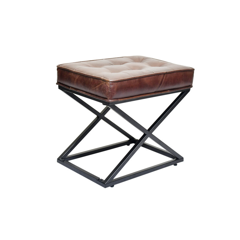 Tabouret en cuir véritable Wilmington, Marron foncé