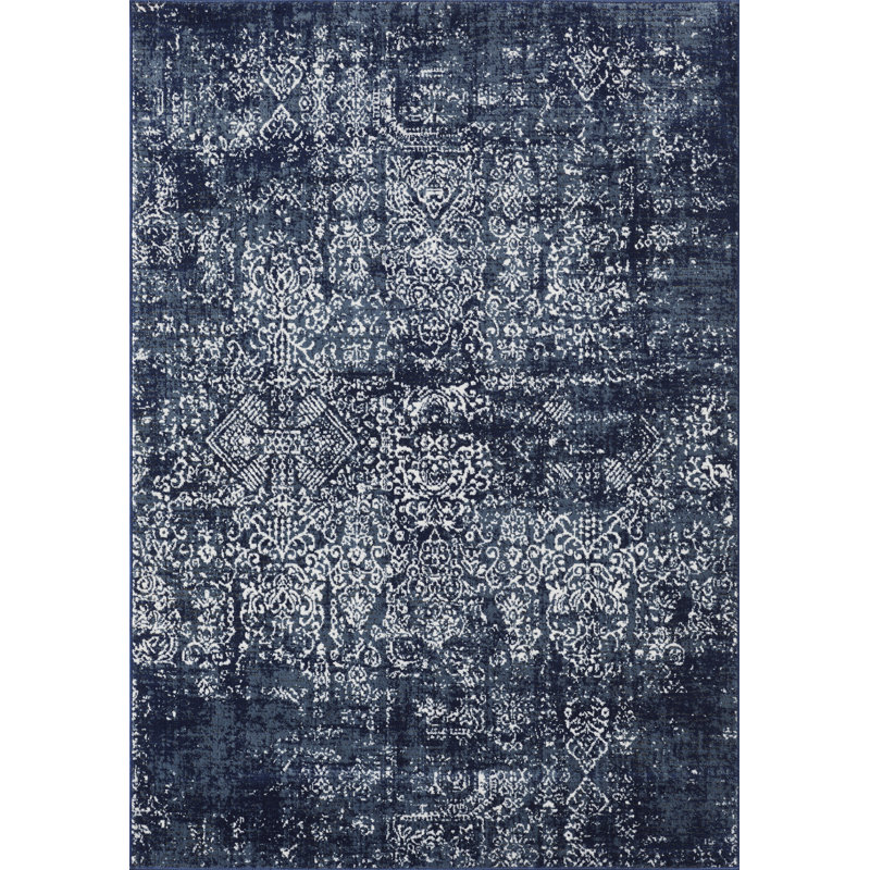 Tapis d'intérieur bleu en polypropylène tissé à la main Ariahana, Rectangle 6 pi 7 po x 9 pi 2 po