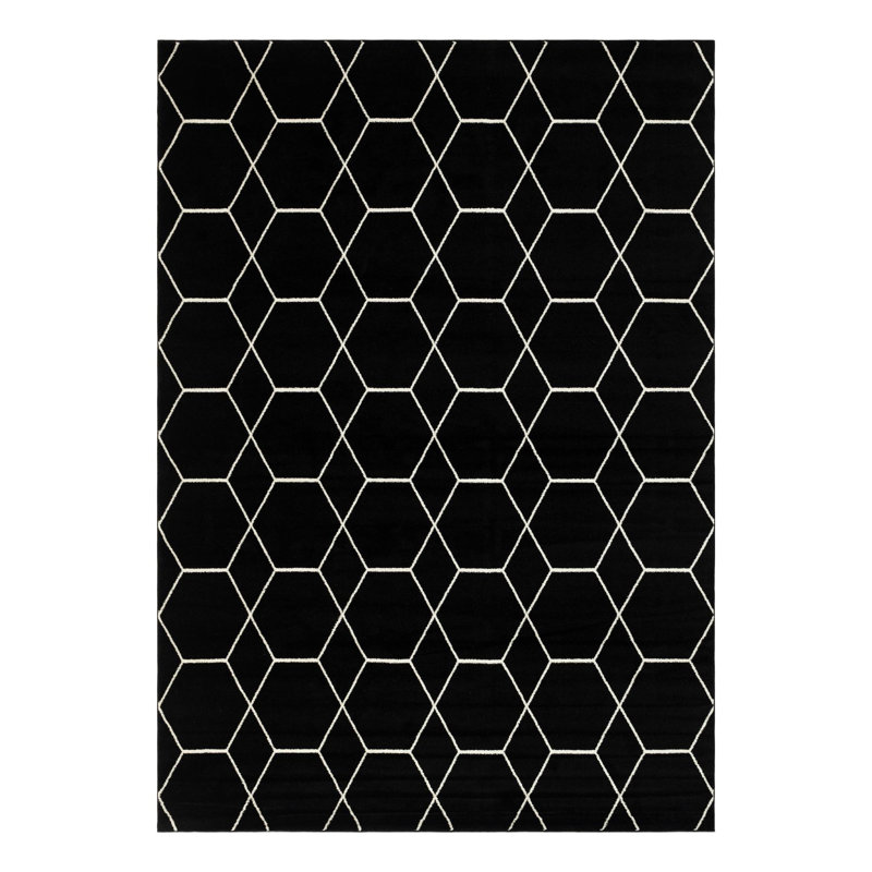 Tapis géométrique Debrodie, Rectangle 2 pi x 3 pi 1 po, Noir