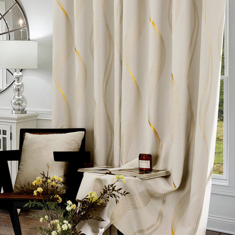 Paire de rideaux occultant et isolant à motif géométrique, L 52 po x L 108 po, Beige clair
