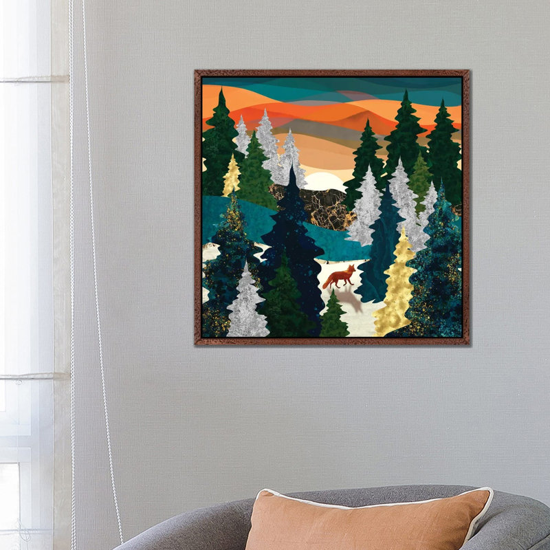 Amber Fox - Print on Canvas, 66.04 cm H x 66.04 cm W, Classic Brown Wood Framed