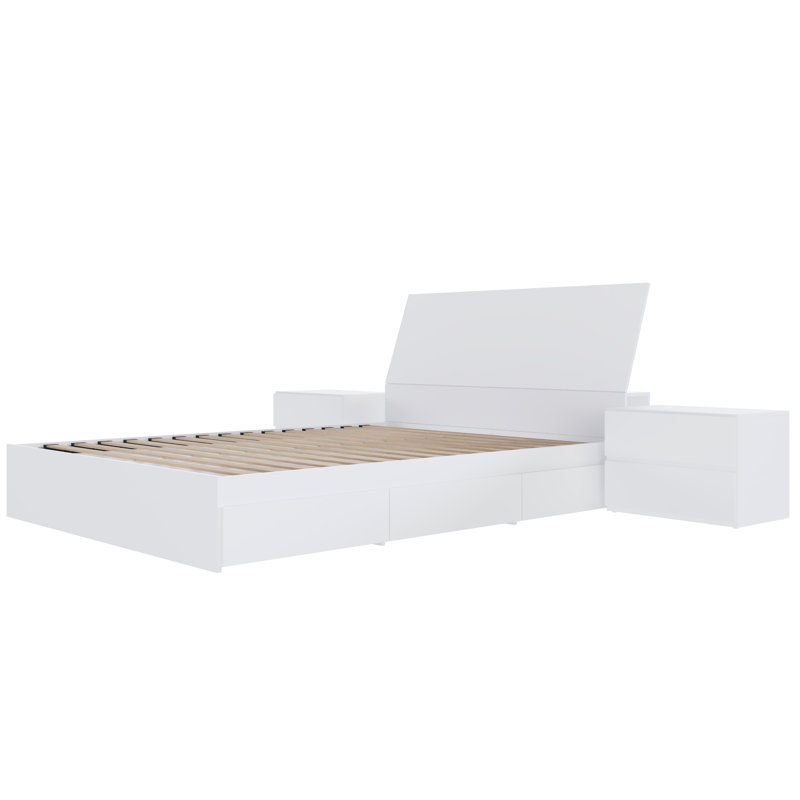 Ensemble de chambre à coucher avec rangement réversible 3 pièces Porter, Blanc, 3 Pcs: Bed, 2 Nightstands, Grand