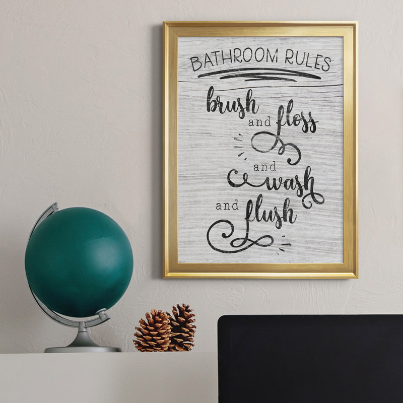 " Bathroom Rules ", Gold, 18.5" H x 24.5" W x 1.5" D