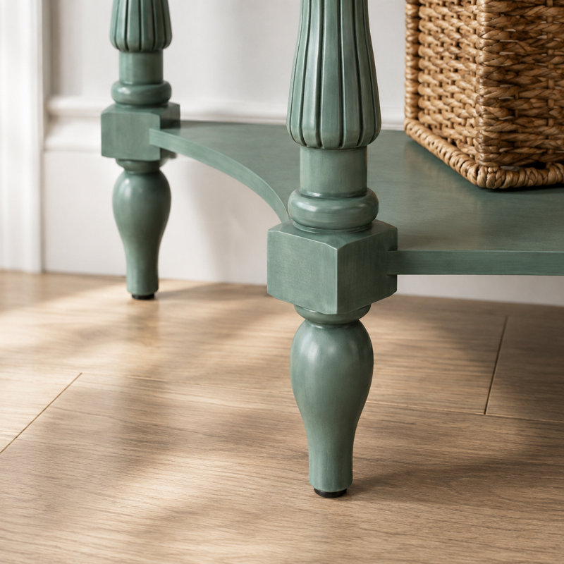 Console en bois massif avec tiroir cannelé Stockseth, Vert antique