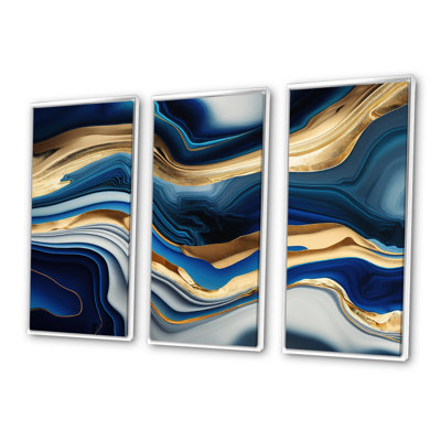 Bannister " Vibrant Blue And Gold Agate II " 3 - Pieces