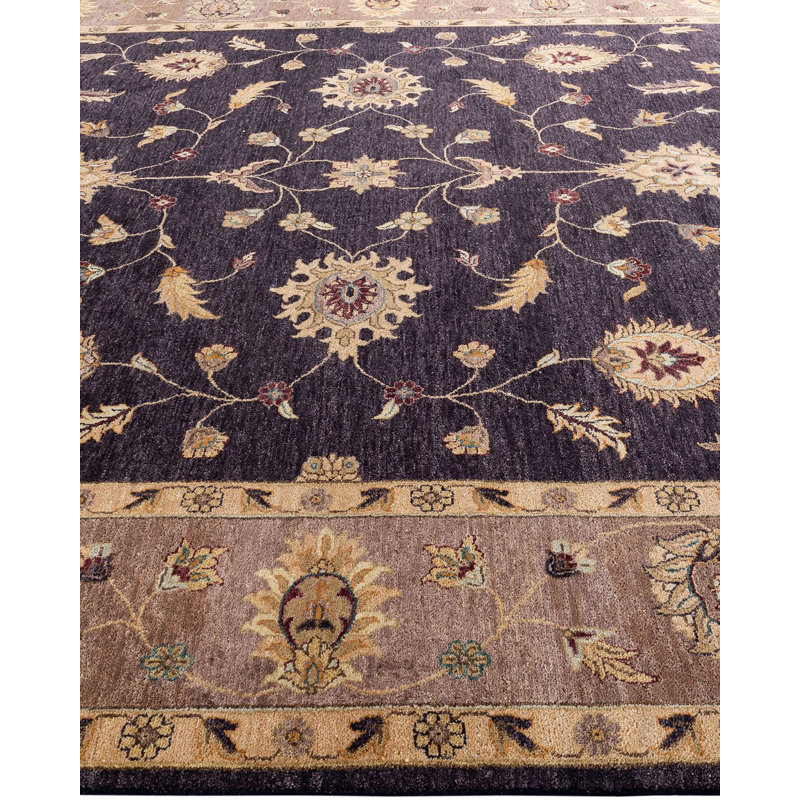 Oushak Navy and Beige Hand-Knotted Wool Area Rug 9' x 12'