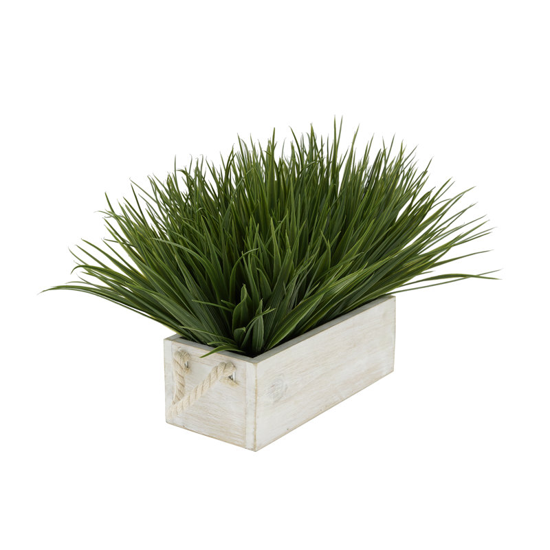 Herbe d'oignon artificielle en pot, Blanc, H 9 po x L 15 po x P 10 po, Vert foncé