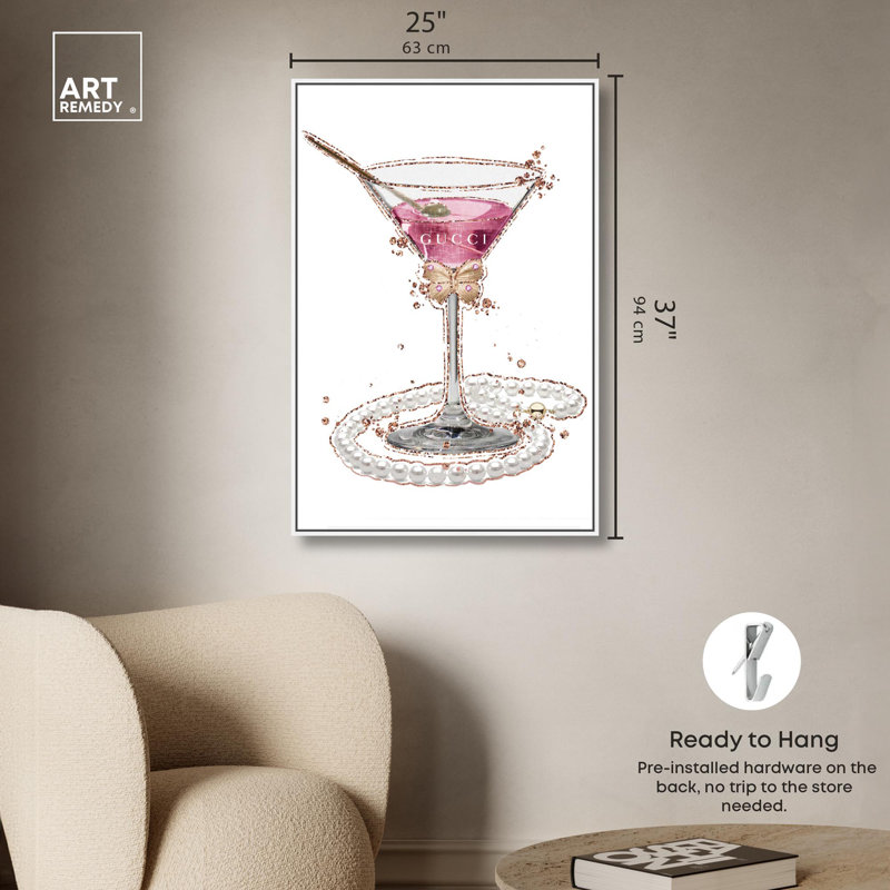 «Gliniering Martini Drinks and Spirits», art mural par Art Remedy, Cadre blanc, H 16 po x l 11 po
