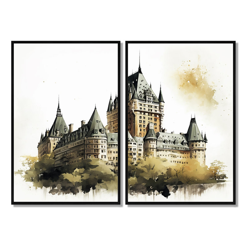 Château Frontenac au Québec - Art mural traditionnel vert 2 pièces, H 36 po x l 48 po, Impression encadrée flottante