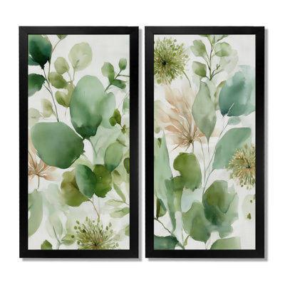 Watercolor Greenery Sage Watercolor - Plants Wall Art Decor, Green Botanical Canvas Print 2 Piece