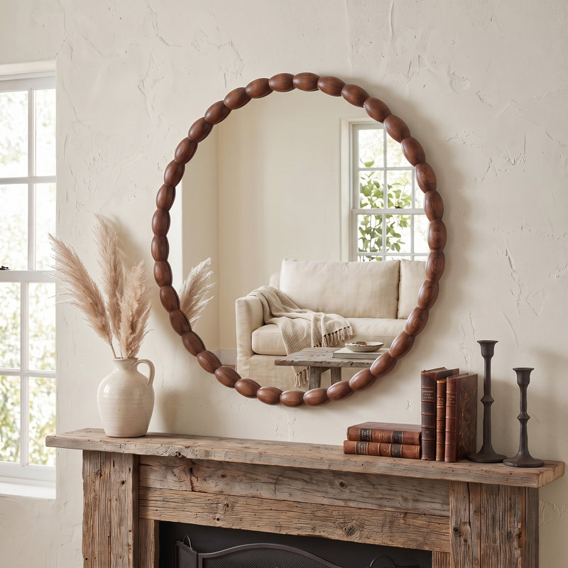 Miroir mural 30 po, 30 po x 30 po, Warm Walnut, Rond