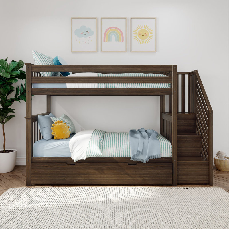 Northfield Twin Over Twin Solid Wood Standard Bunk Bed with Trundle by Harriet Bee, Walnut