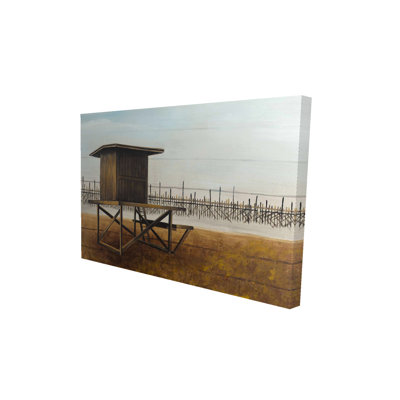 Newport Beach Lifeguard Tower - Gray Landscapes Canvas Art