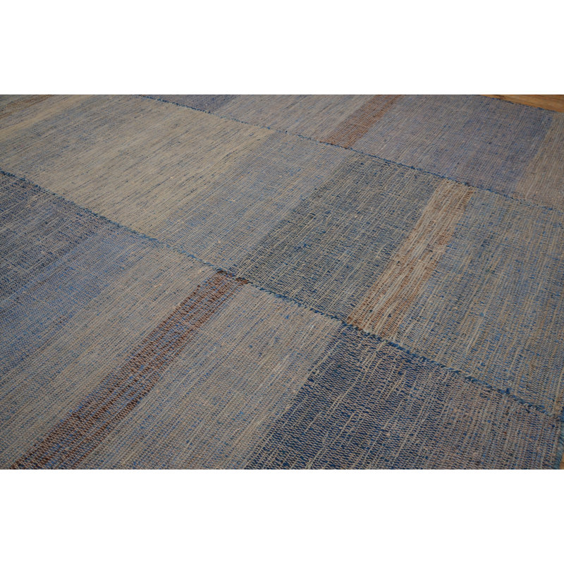 Tapis unique en laine noué à la main de 9 pi x 12 pi bleu / gris / bleu marine