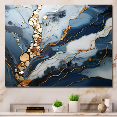 Blue And Gold Marble River II - Marble Wall Decor