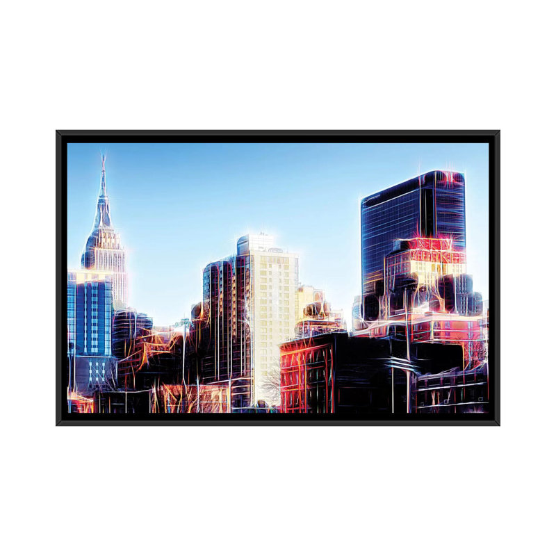 « rêve city » sur toile, H 40 po x l 60 po x P 1,5 po, Toile avec cadre noir, Pas de tapis