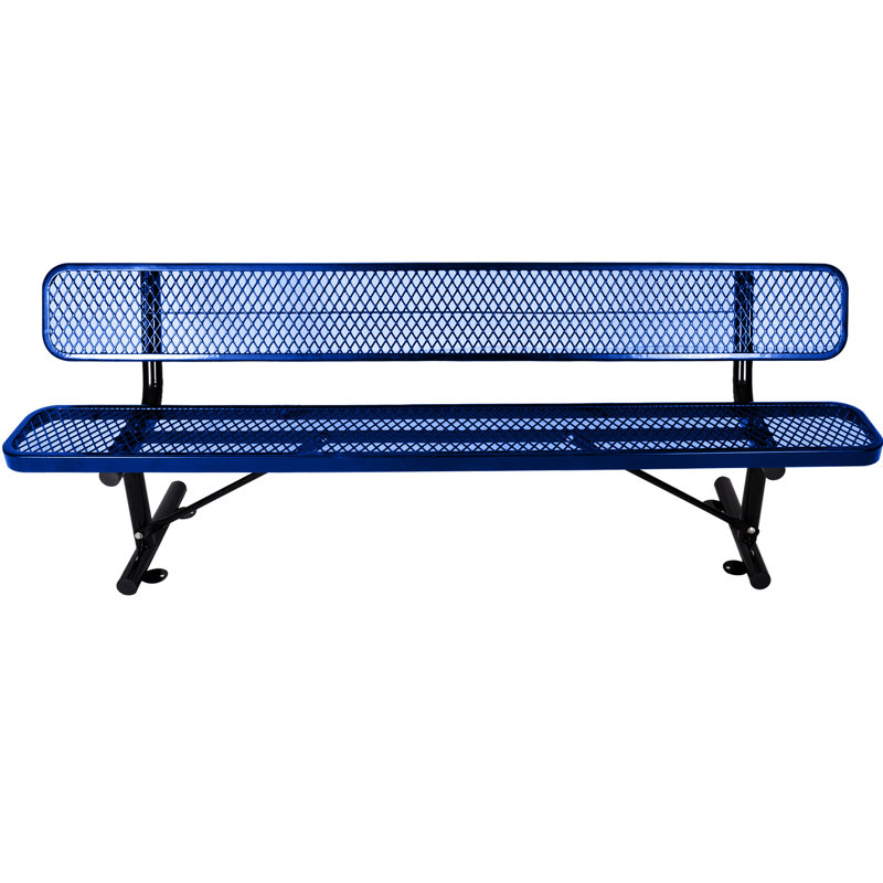 Banc d'extérieur robuste de 2,4 m (8 pi) - Couleur bleue, résistant aux intempéries pour pelouse et terrasse, assise de 2,4 m (8 pi) en métal recouvert de plastique, résistant aux dommages
